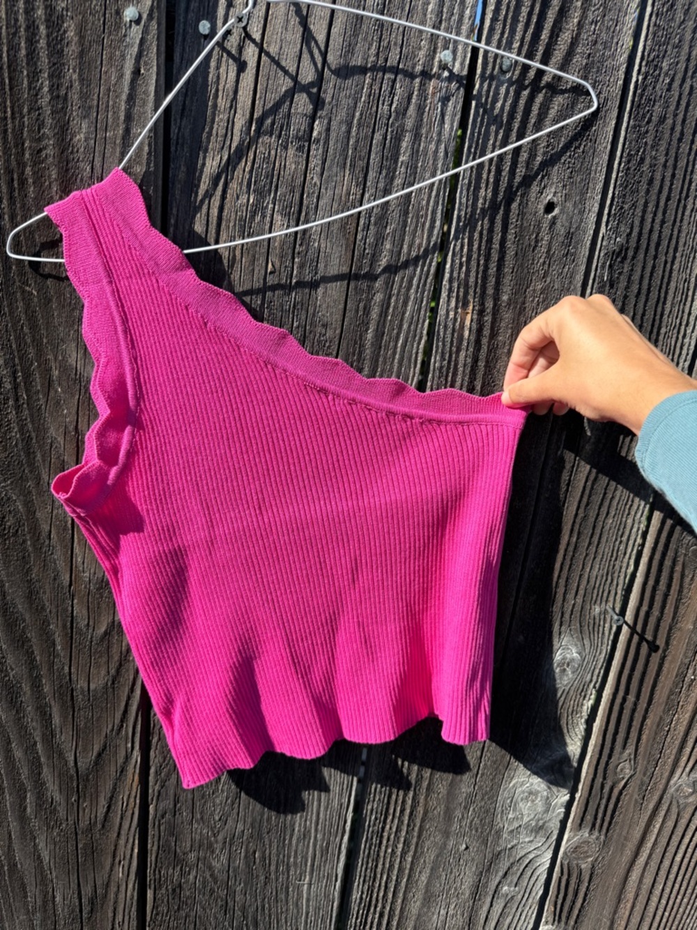 Women’s One-Shoulder Ribbed Tank Top - Hot Pink